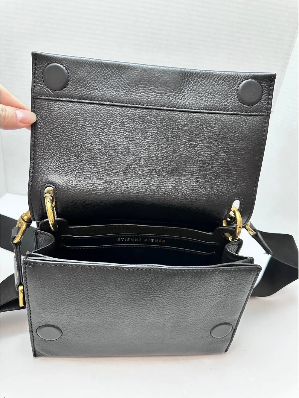 Etienne Aigner Pebbled Leather Crossbody Messenger Shoulder Flap Bag